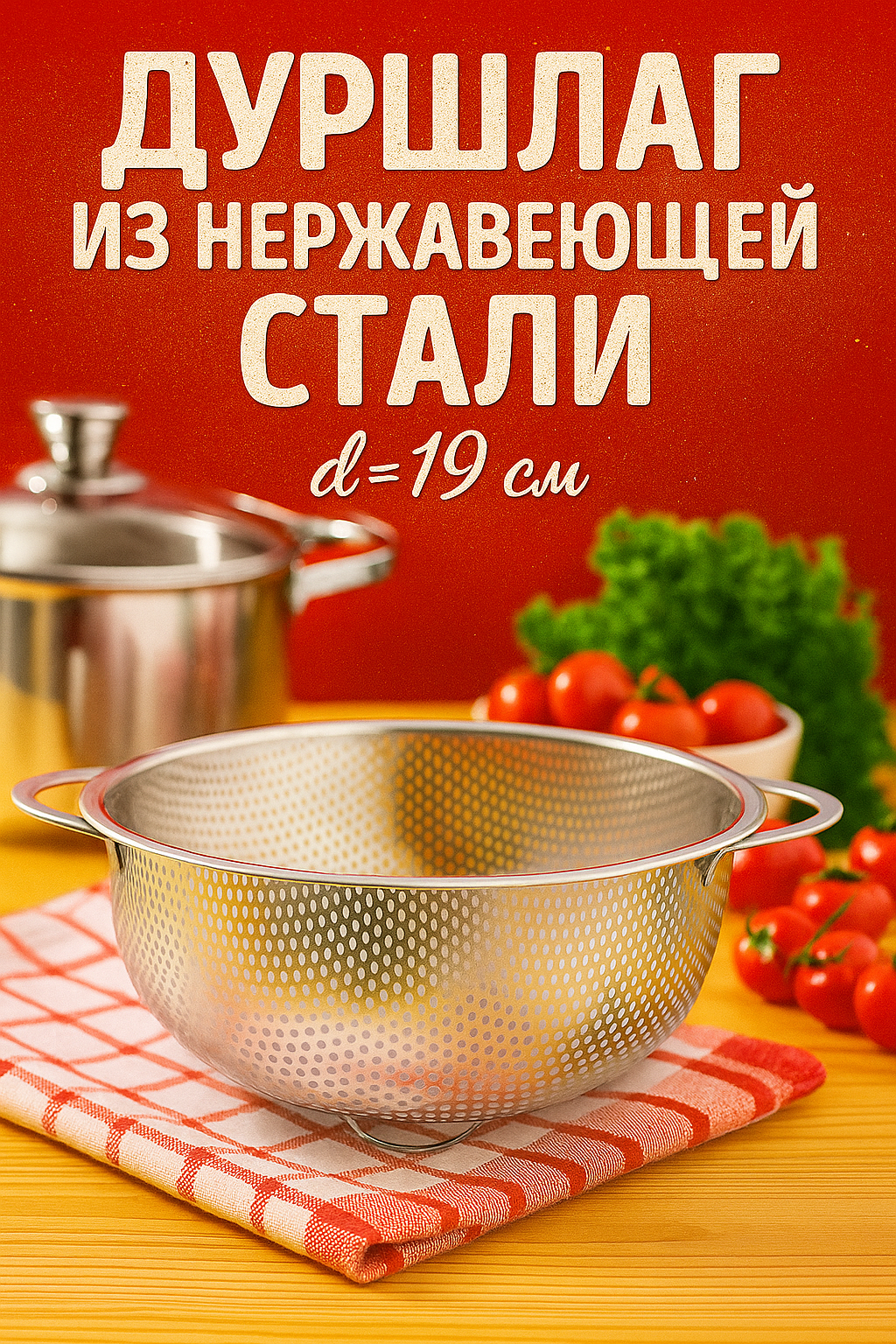 Дуршлаг из нержавеющей стали «Марко» d=19 см две ручки цвет хромированный