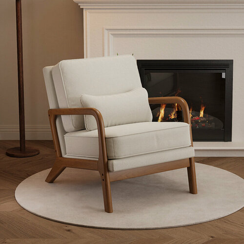 Изображение товара Диван и кресло, скандинавский стиль, дуб, высокоэластичные губки, Хлопчатобумажные и льняные ткани