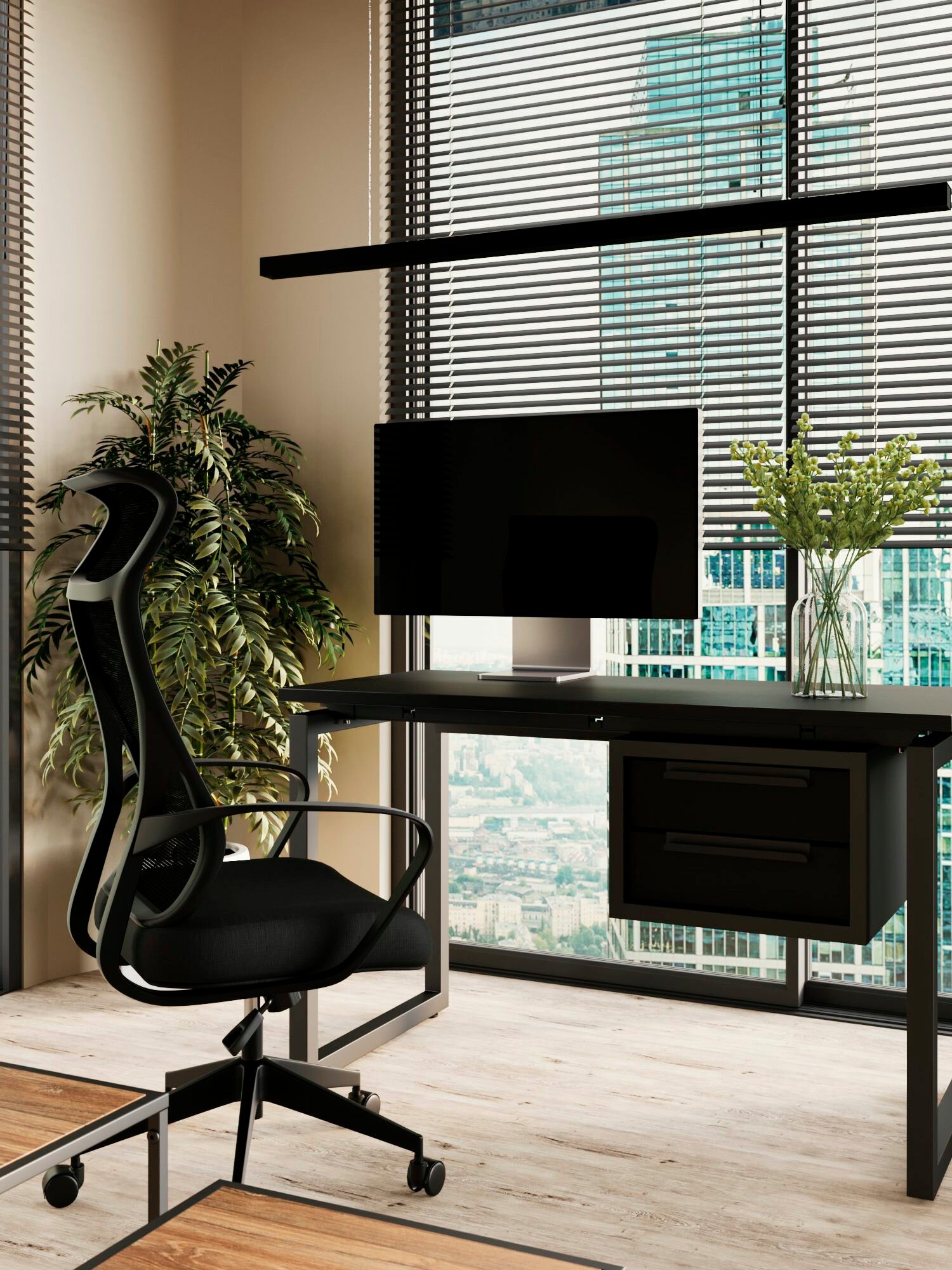 4YOU ONLY Стол 120х60х75 см с двумя ящиками офисный, письменный, в стиле лофт, на металлокаркасе, Чёрный лес