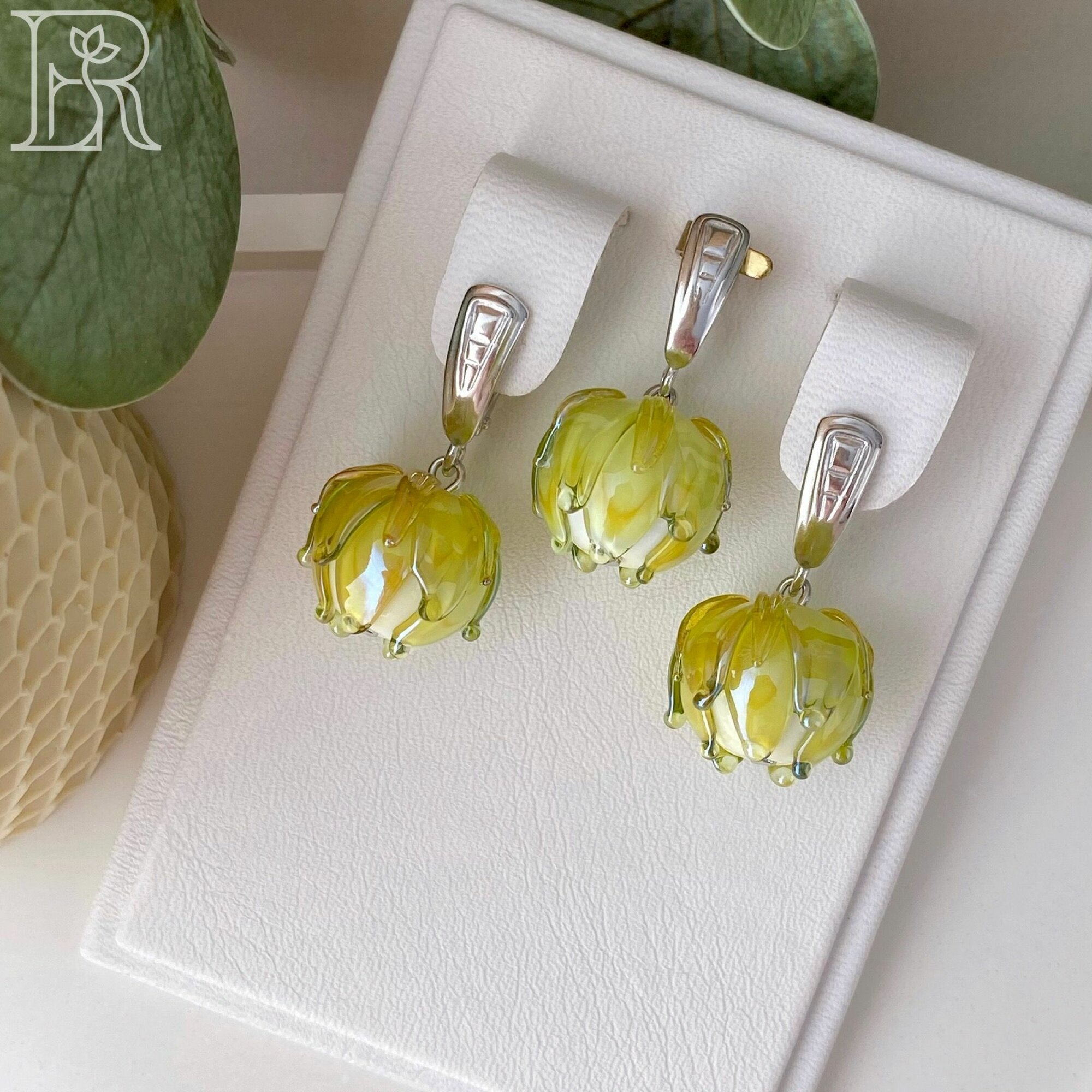 Ювелирный комплект LEFIREL', серебро, 925 проба, муранское стекло, длина 3.3 см., желтый