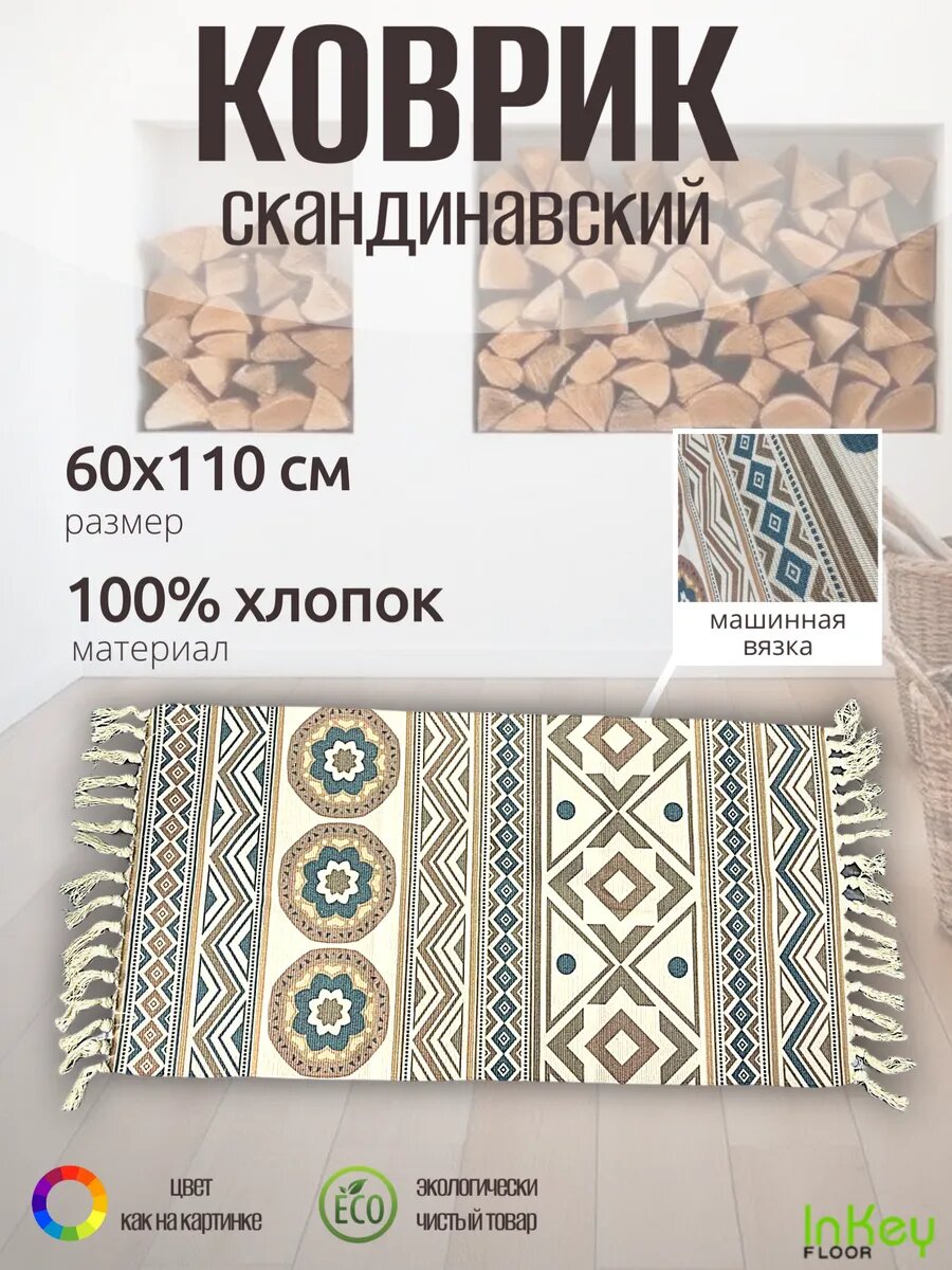Коврик эко скандинавский универсальный 60 на 110 см натуральный