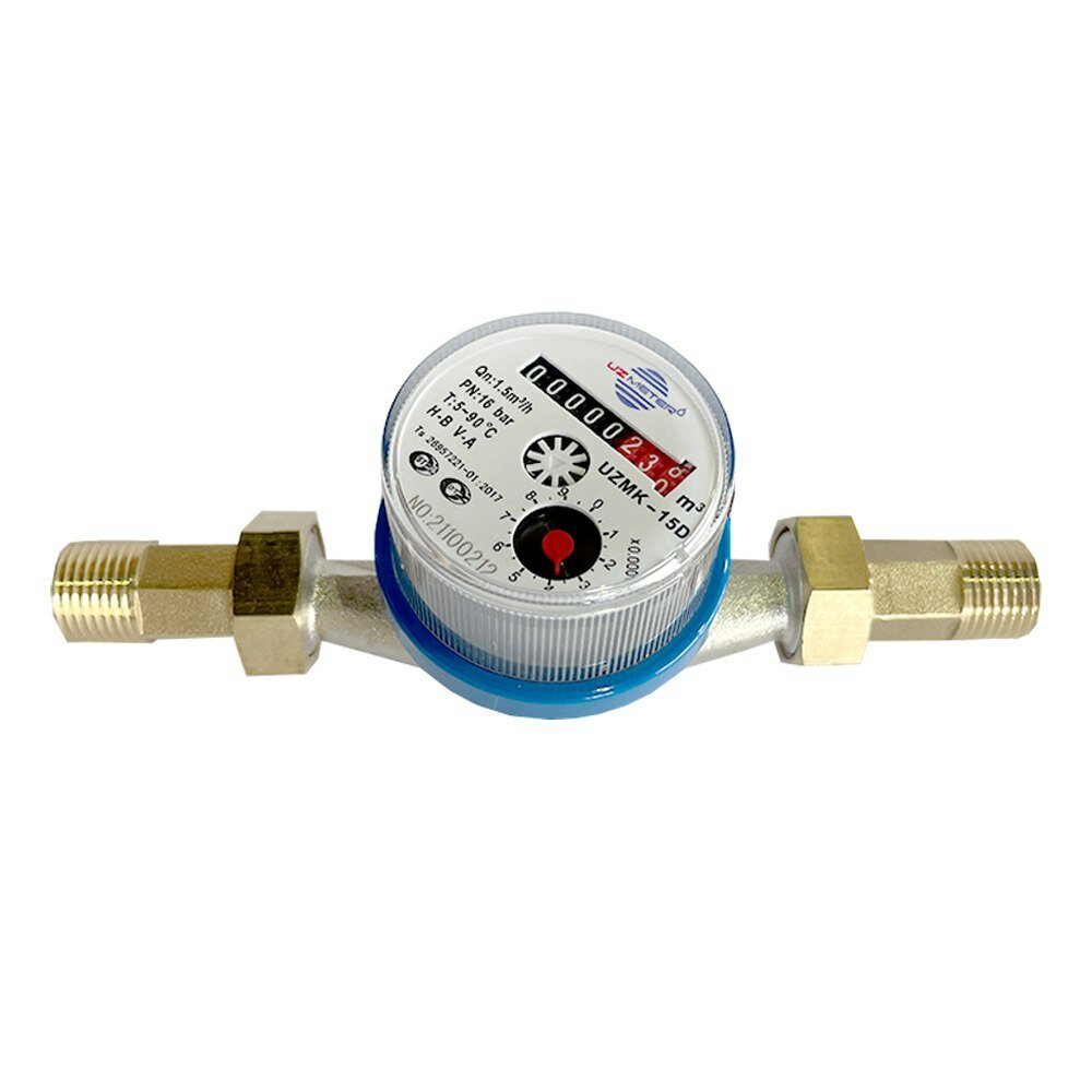 Счетчик воды UZMETER, для холодной воды, механический 15, латунь, IP68, 1/2", 1 шт — фото 1