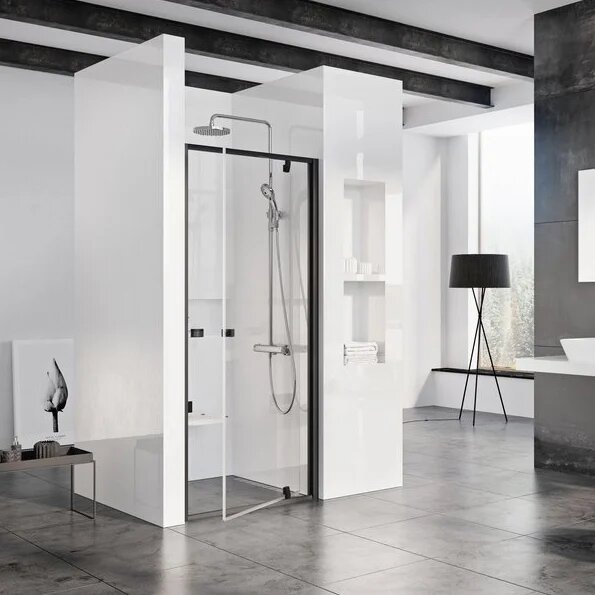 Душевая дверь в нишу Ravak Pivot PDOP1-80 стеклянная распашная 80 см с черным профилем одностворчатая