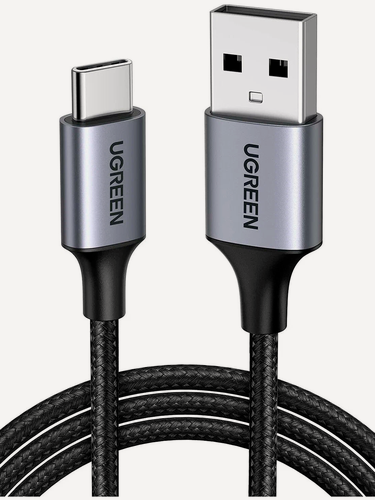 Изображение товара Кабель Ugreen USB A 2.0 - USB C, в оплетке, цвет черный, 2 м (60128)