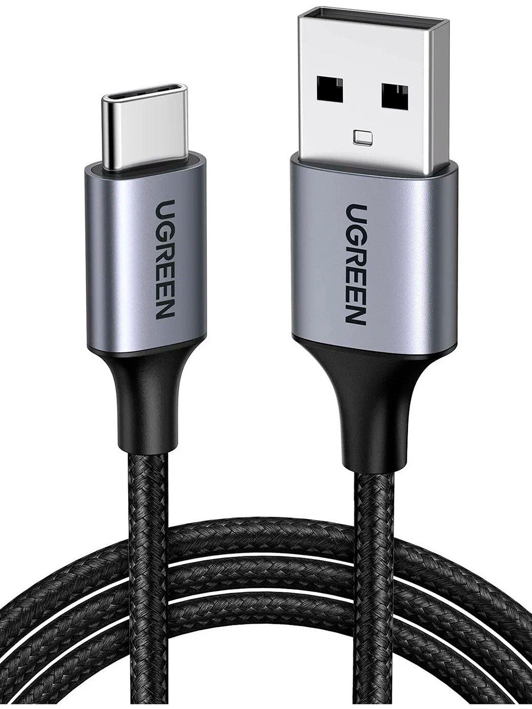 Кабель Ugreen USB A 2.0 - USB C, в оплетке, цвет черный, 2 м (60128)