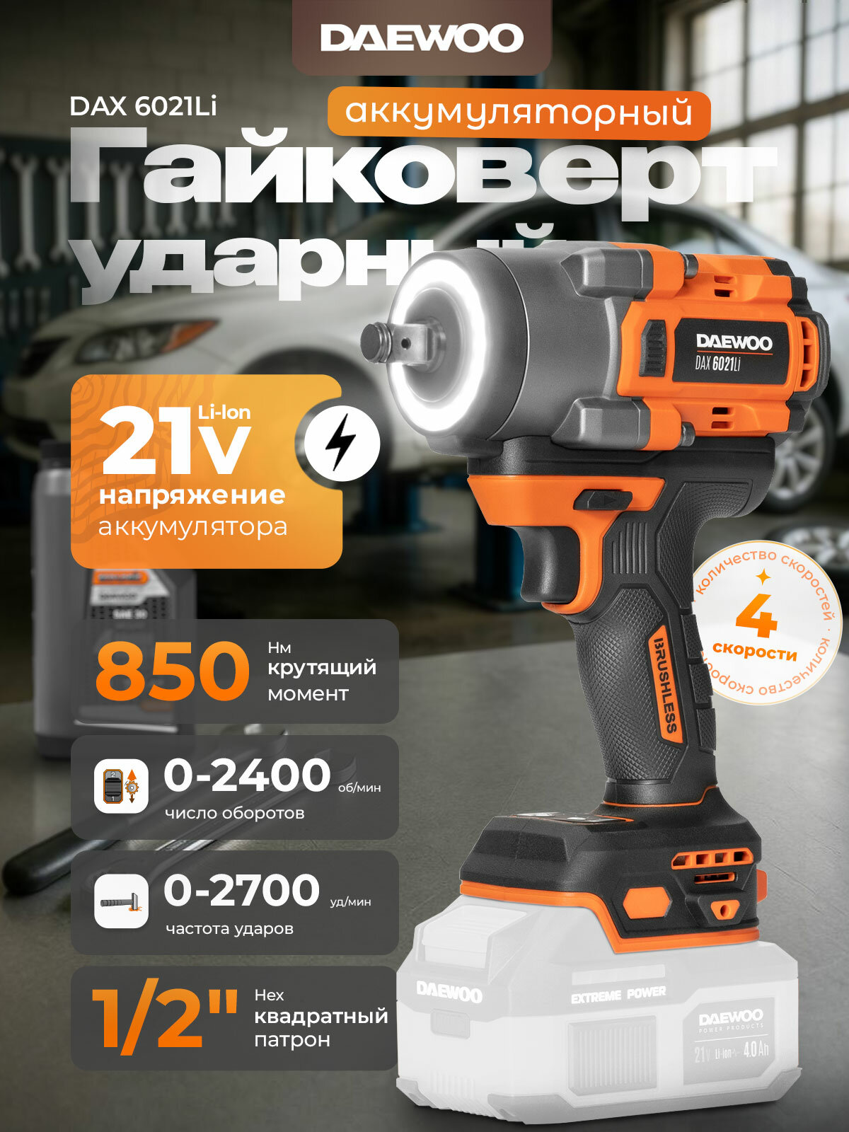 Гайковерт ударный аккумуляторный DAEWOO DAX 6021Li без АКБ и ЗУ