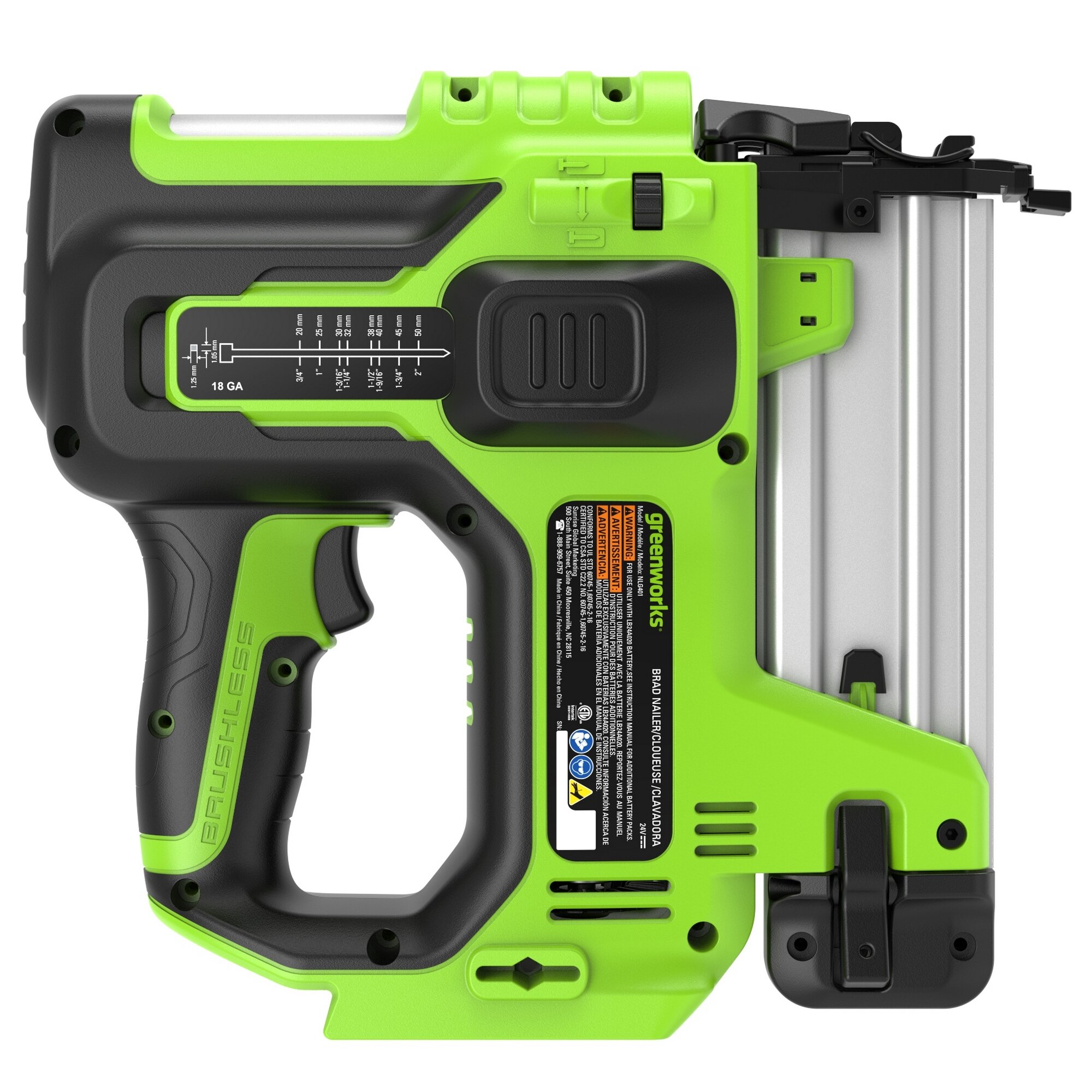 Нейлер пистолет гвоздезабивной Greenworks  24V б/щет без АКБ и ЗУ 3400707