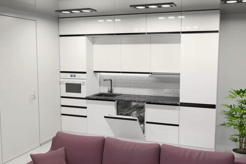 Изображение товара Кухонный гарнитур Герда Лотос экстра 5 3000 мм, каркас ЛДСП, фасад ЛДСП, Белый/Белый глянец/Кастилло темный