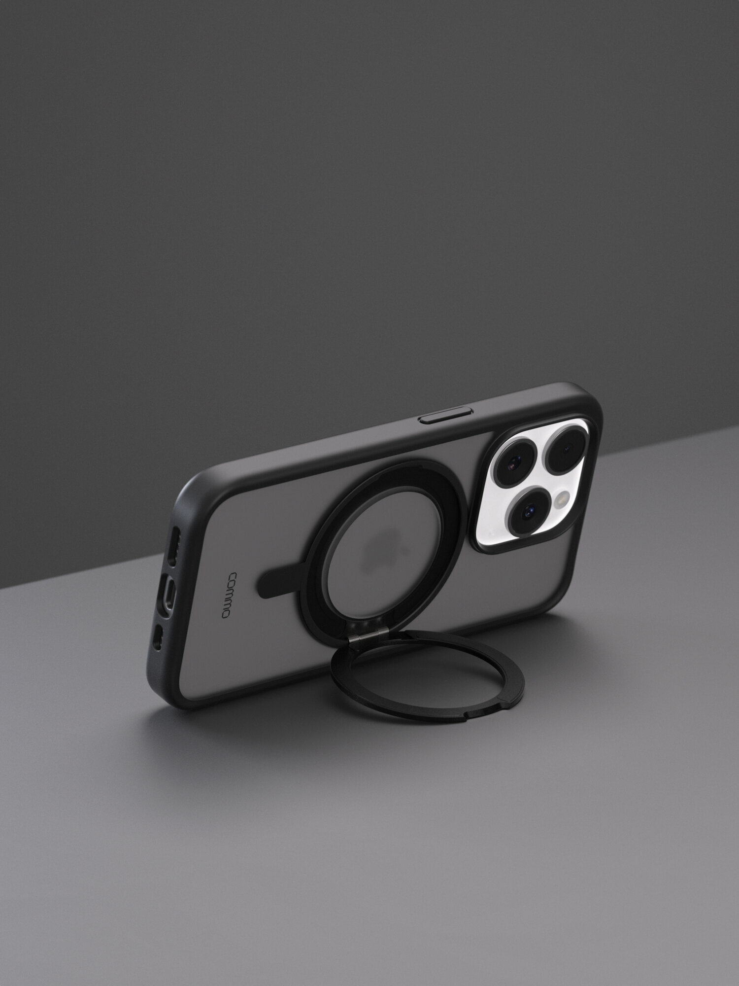 Чехол COMMO Hoop, для Apple iPhone 15 Pro, с держателем-кольцом, Черный — фото 1