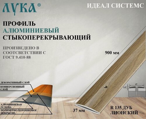 Изображение товара Профиль стыкоперекрывающий алюминиевый 900 мм. ПС 03.900. R135