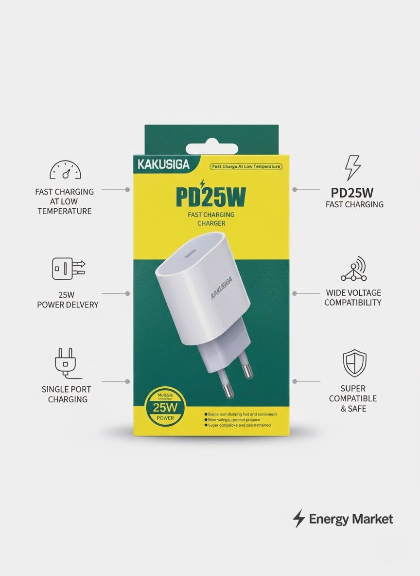 Зарядное устройство Kakusiga PD25W, 25Вт, Type-C, литой, белый — фото 1