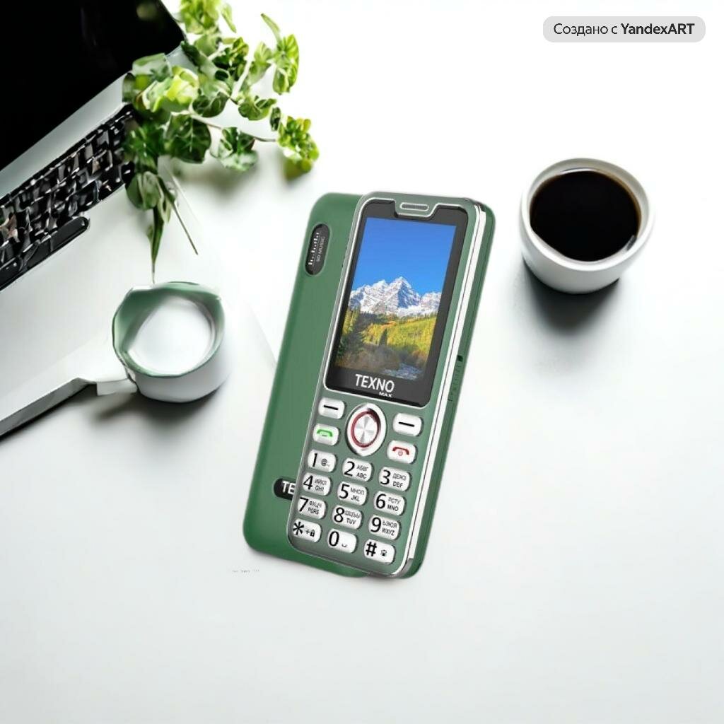 Texno Max 025 кнопочный телефон, два сим, фонарик, FM радио, зеленый — фото 1