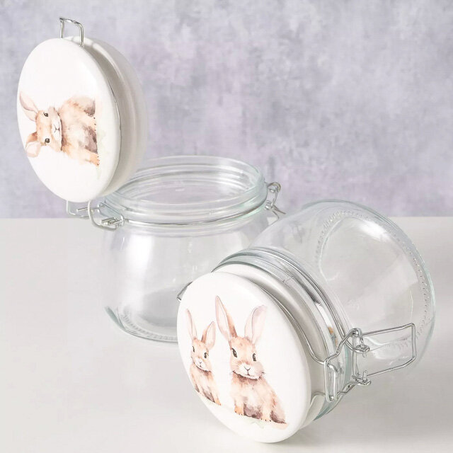 Стеклянная банка для хранения Кролики Шушу и Коко 11 см 450 мл