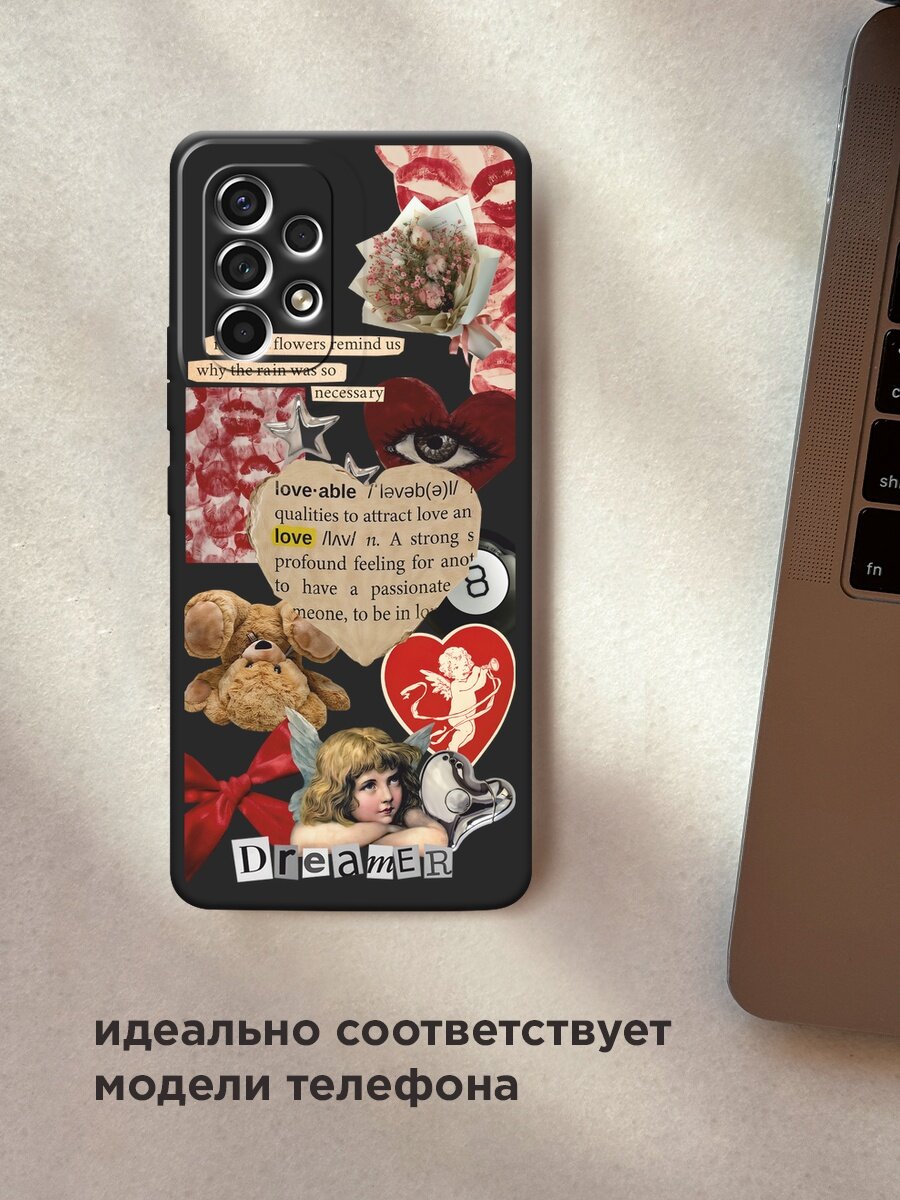 Черный матовый чехол на Samsung Galaxy A53 / Самсунг Галакси А53 с принтом "Поцелуи и сердца" — фото 1