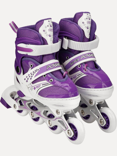 Изображение товара Роликовые коньки 2в1 с лезвием (ролики и коньки), фиолетовые, колеса ПВХ, раздвижные (размер 30-33). Арт. РЛК-1778