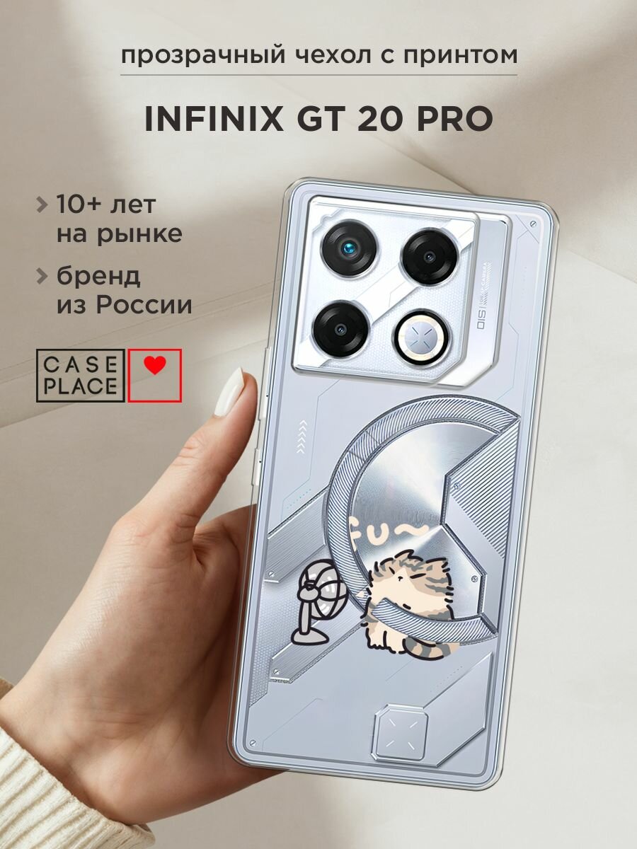 Чехол на Infinix GT 20 Pro / Инфиникс GT 20 Pro с принтом "Котик с вентилятором", прозрачный