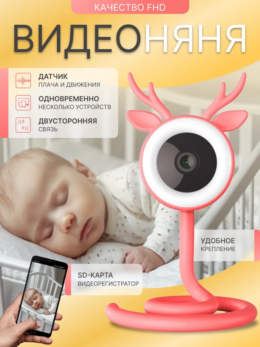 Видеоняня Wi-Fi с гибким креплением обнаружение плача