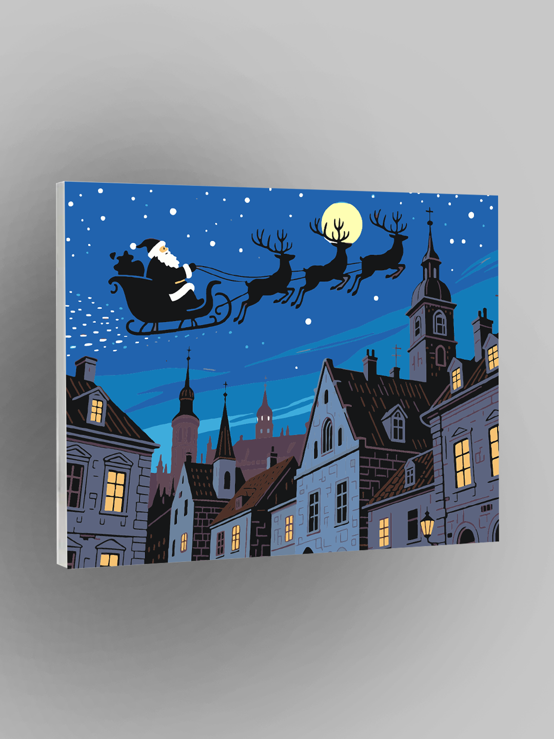 Картина по номерам "Полёт Санты над городом", Новый год, Зима, 40×50 см, раскраска на холсте, набор для рисования