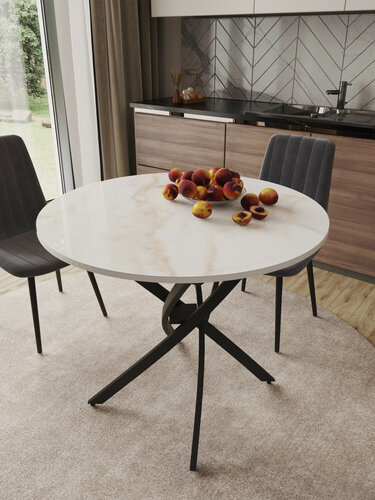 Изображение товара Стол раздвижной со стеклом 90/120х90см, стекло мрамор бежевый DL274, подстолье черное, Даллас