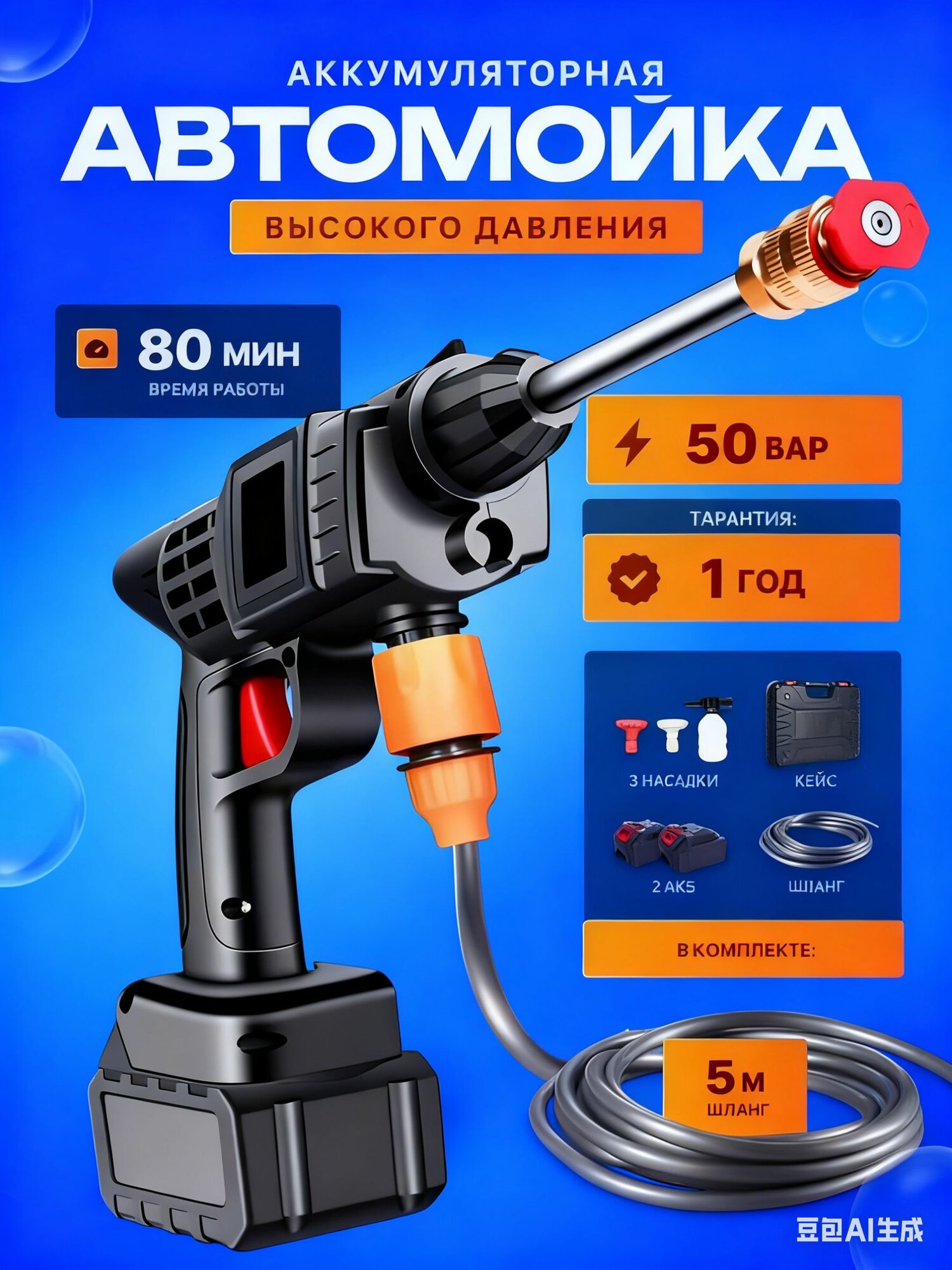 Многофункциональная мойка высокого давления аккумуляторная