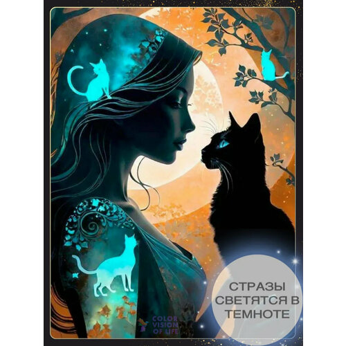 фото Алмазная мозаика color vision of life "девушка с котятами", 40x50 см