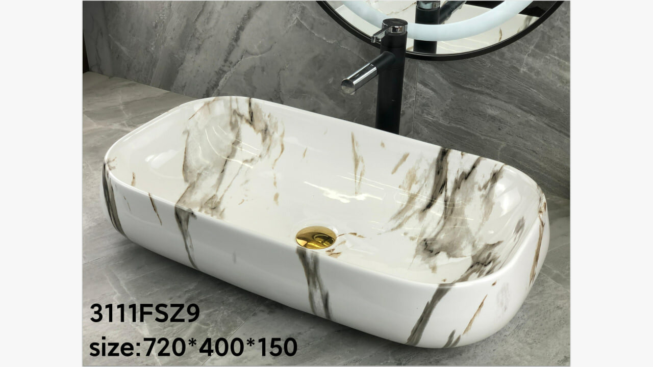 Раковина накладная OSSO 311 WHITE MARBLE, керамическая, овальная, белый, для ванной комнаты