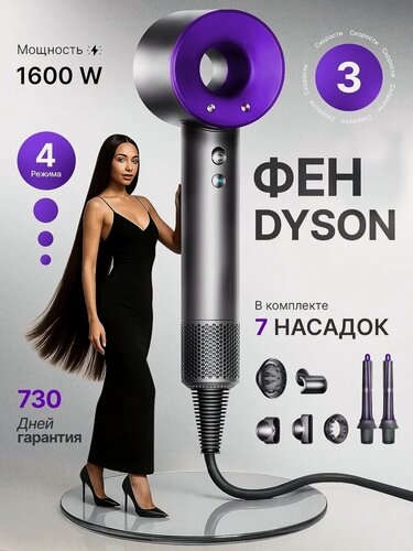 Изображение товара Фен для волос / фен стайлер для сушки и укладки волос 7 магнитных насадок