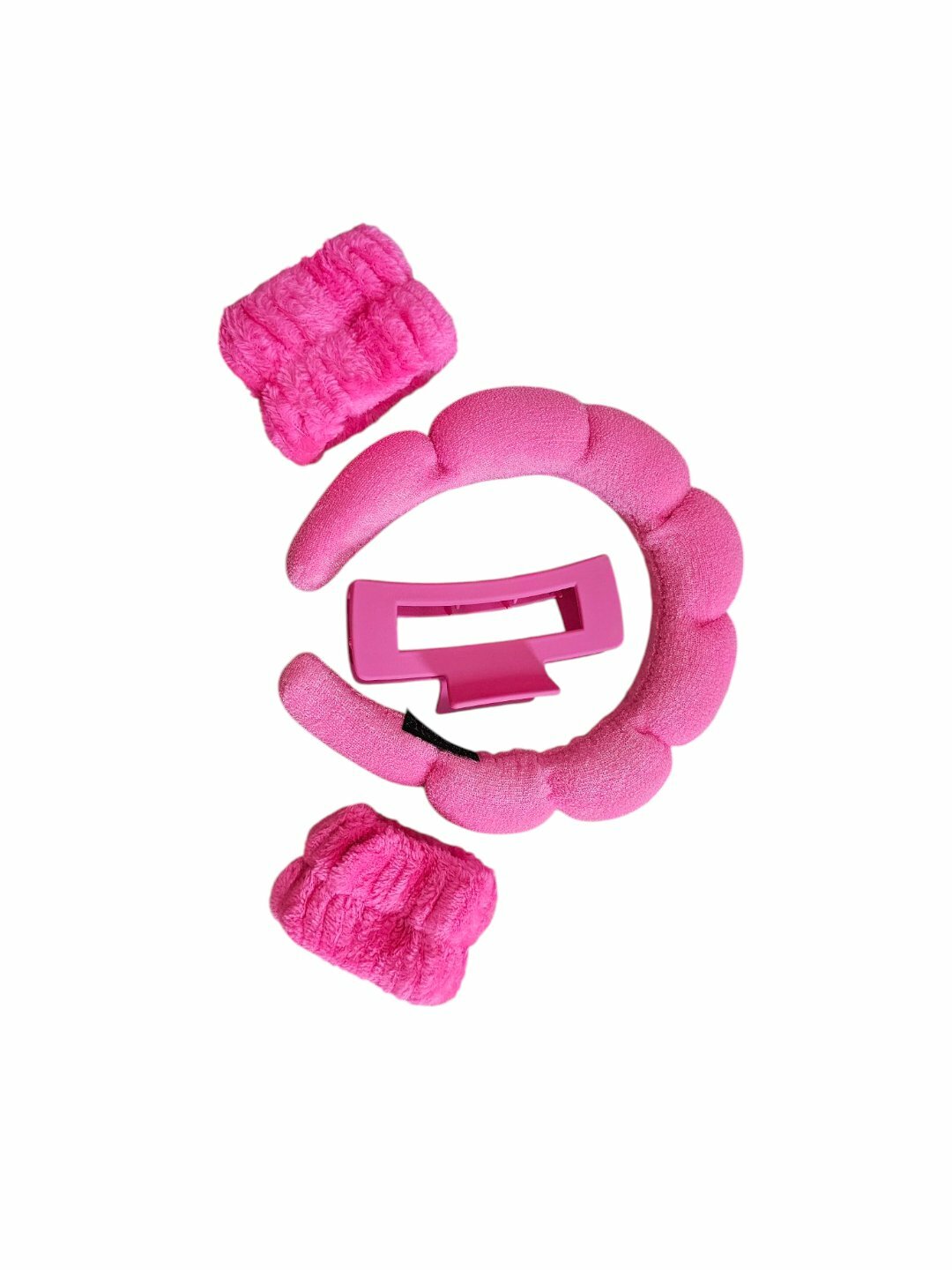 Ободок для макияжа и умывания "4 в 1", махровый, с нарукавником, розовый, 4 шт