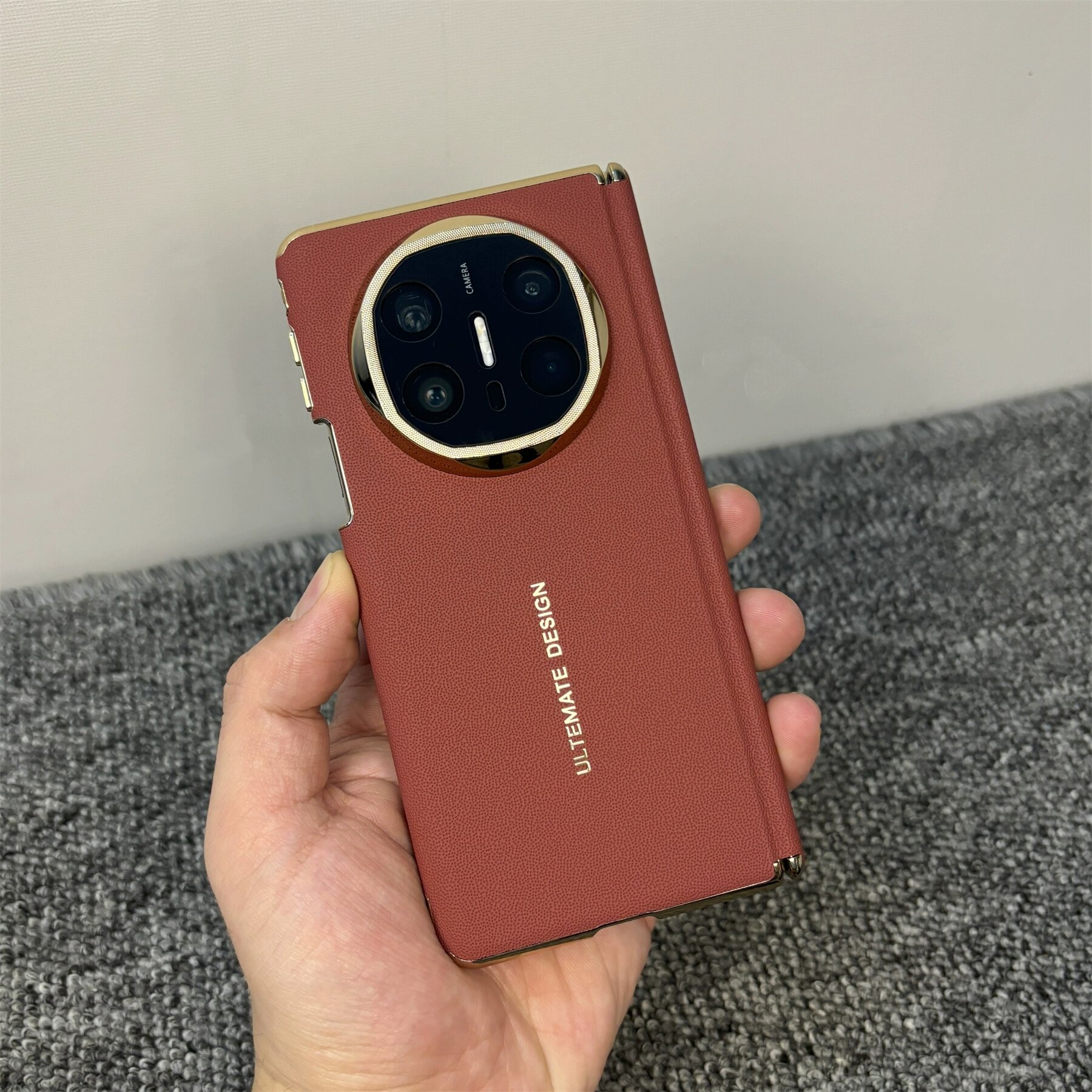 Ограниченная серия чехол для Huawei Mate X5 с полным покрытием из нубуковой кожи в оттенке Руби Ред для роскоши