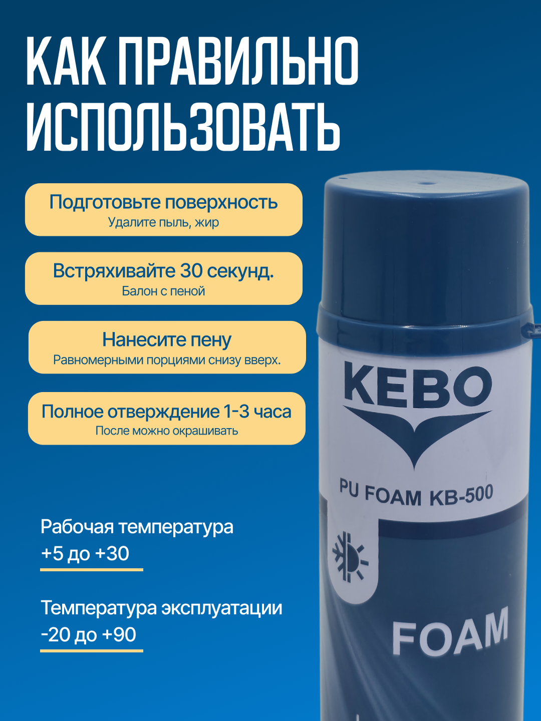 KEBO полиуретановая монтажная пена, 500ml — фото 1