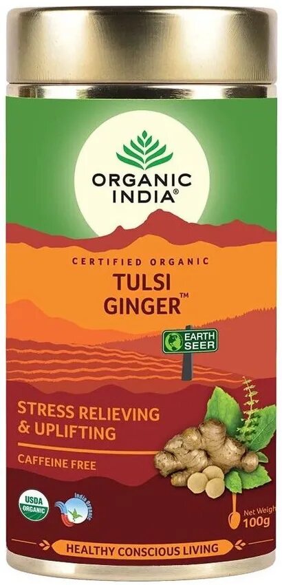 Чай с Тулси и Имбирем Органик Индия Tulsi Ginger Organic India 100 гр. (банка)