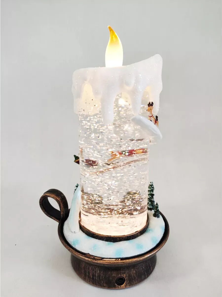 Светильник Сфера "Свеча со снегом", теплый свет, музыкальный, 23 см х 7 см х 7см