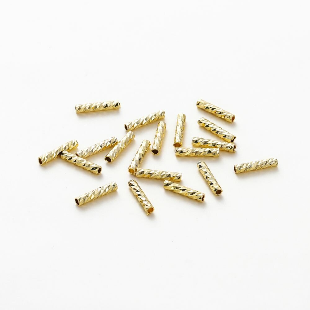 Бусины-трубочки размер 2x10 мм цвет золота 14k материал медь 100 шт.