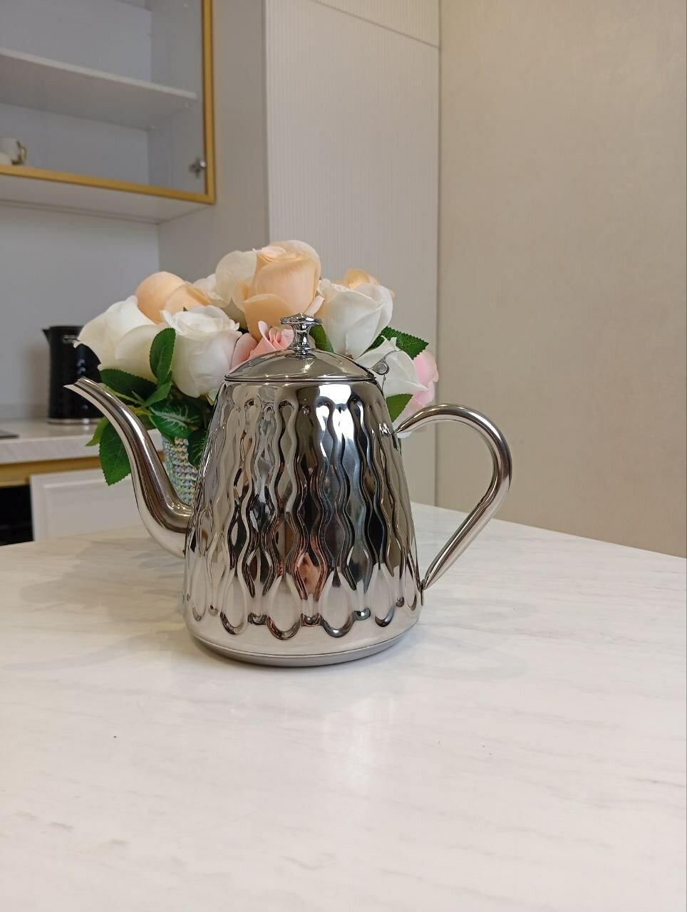 Чайник нержавеющая, никелированная, cерый, 1,8 л, тонкий носик дизайн