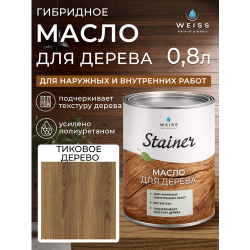 фото Масло для дерева weiss natural product, цвет тиковое дерево, матовая, 800 мл