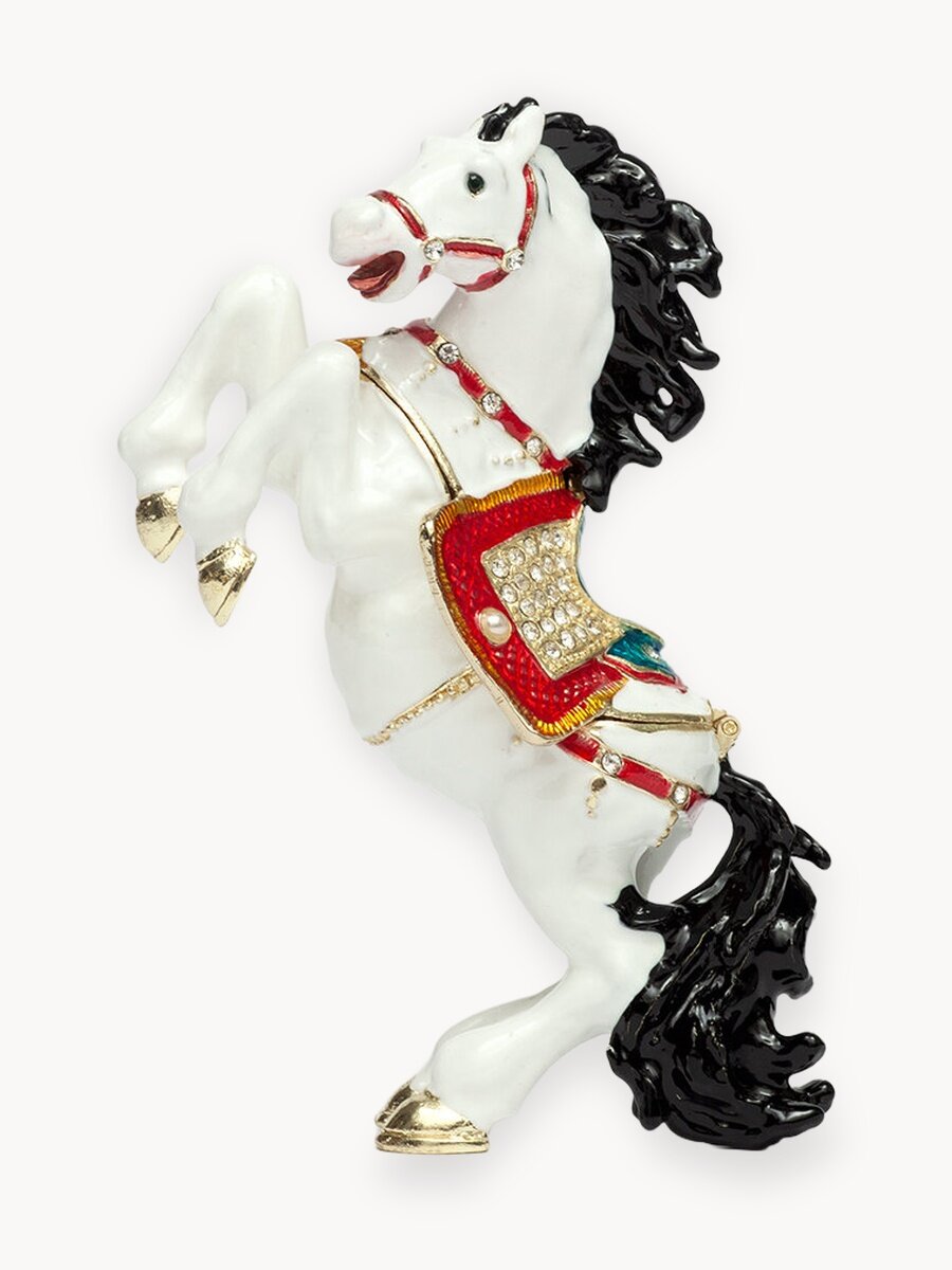 Сувенирная шкатулка "Лошадка", символ 2026, белая, из металла, со стразами. S-4561 белый
