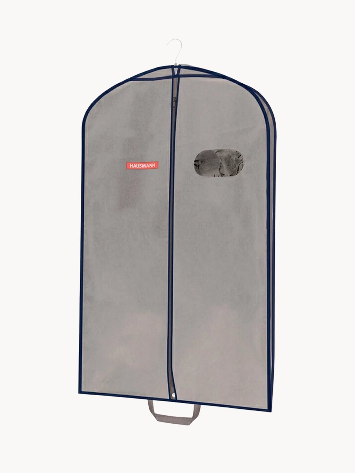 Чехол для одежды объемный Hausmann с овальным окном ПВХ и ручками, серый