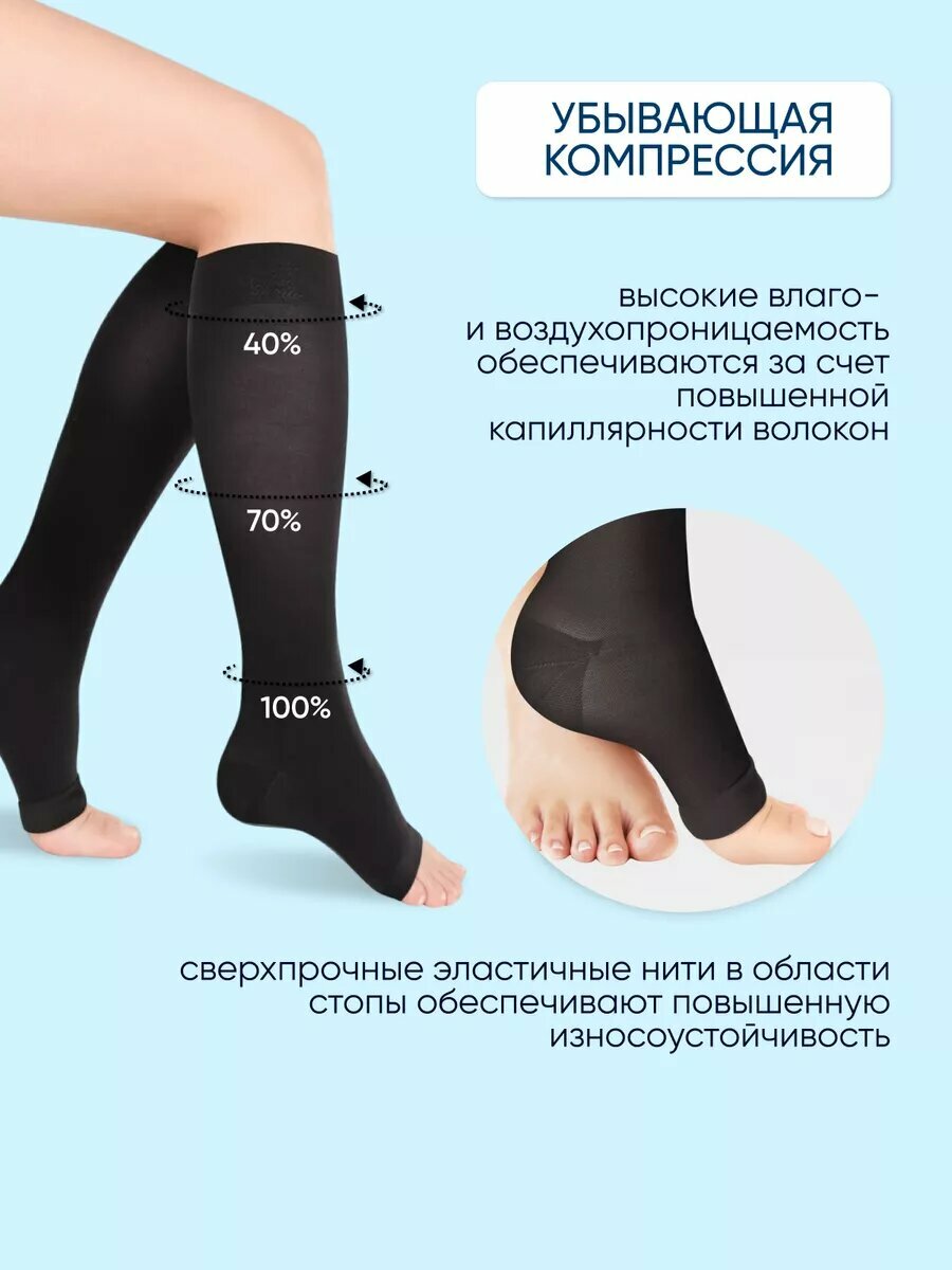 Изображение Компрессионные гольфы Idealista ID-210, 1 класс, Размер L, Высота 45-50 см, Черный