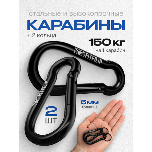 Карабины универсальные металлические 2 шт толщина 6мм с кольцом