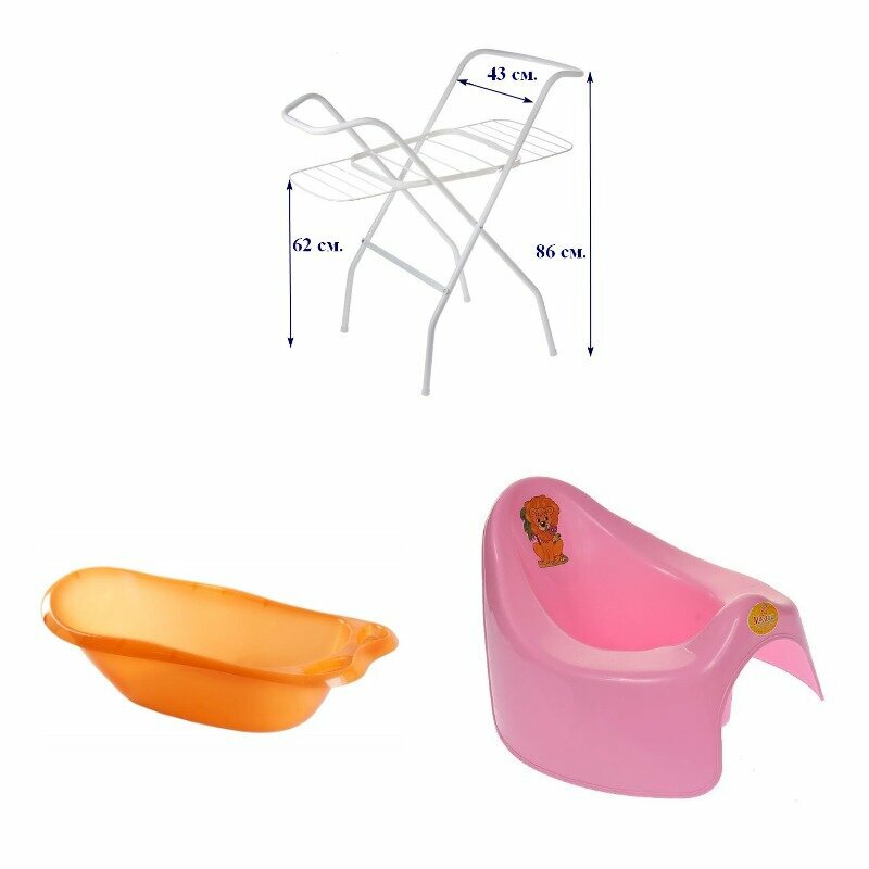 Комплект Ванна"океаник" 86x21x52 см, прозрачный, оранжевый, розовый горшок Малыш, подставка 0019.