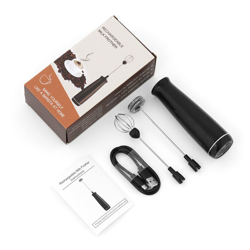 Капучинатор 1501F — вспениватель молока и яиц, 2 насадки, 3 режима, аккумуляторный, USB зарядка