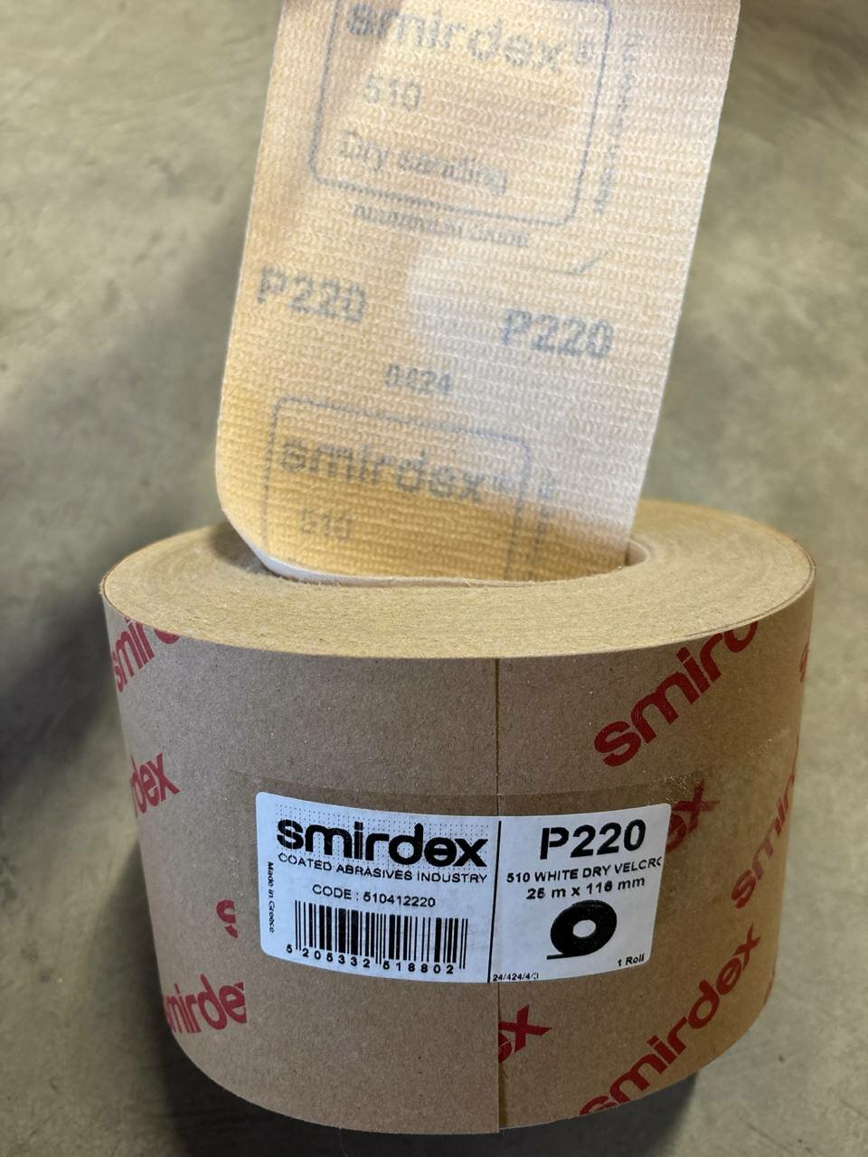 Шлифовальный материал в рулоне SMIRDEX 510, на липучке, 115 * 25 м, P220