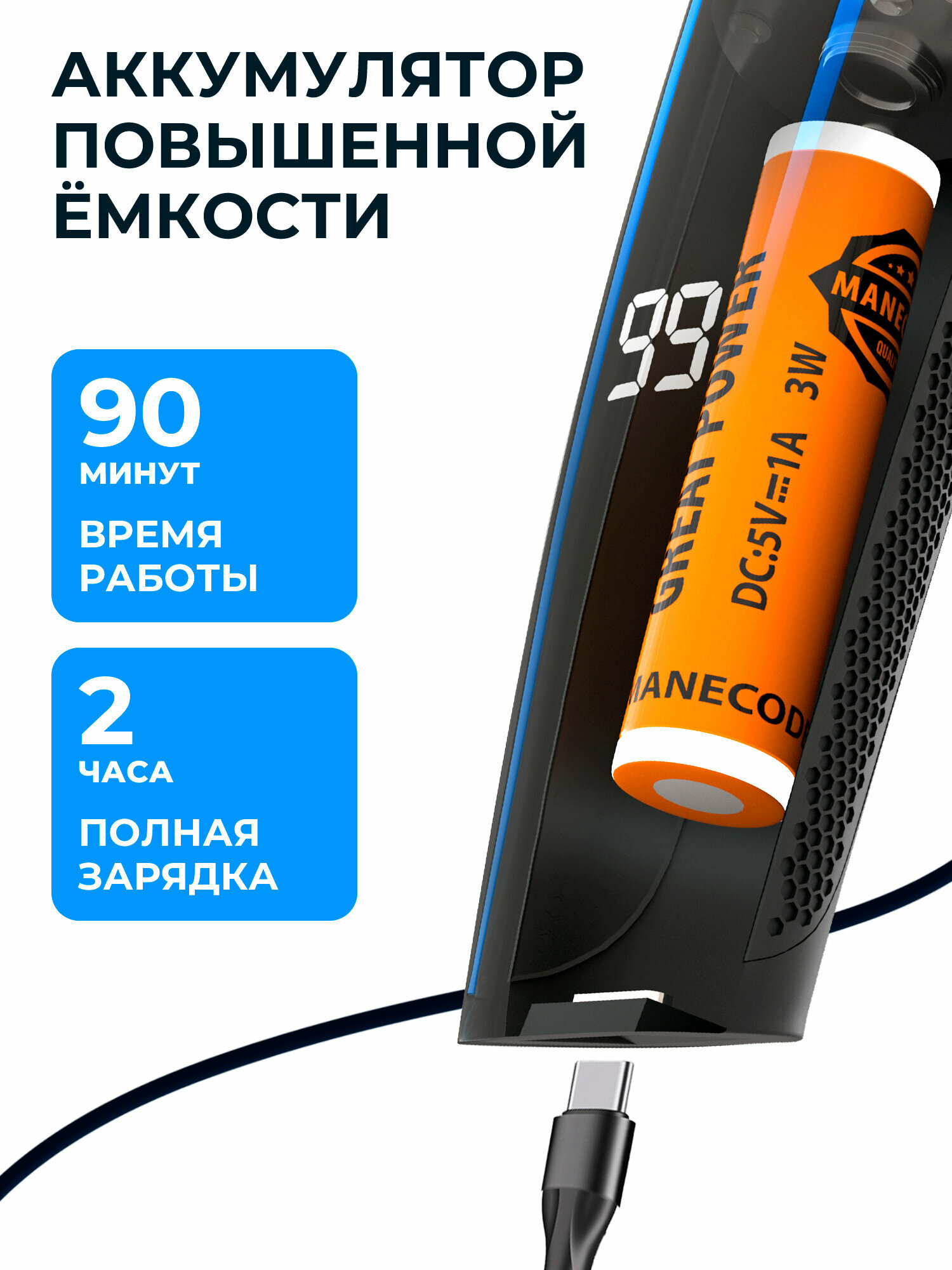 Триммер для бороды и усов Manecode с 4 насадками для стрижки волос и самозатачивающимися лезвиями — фото 1