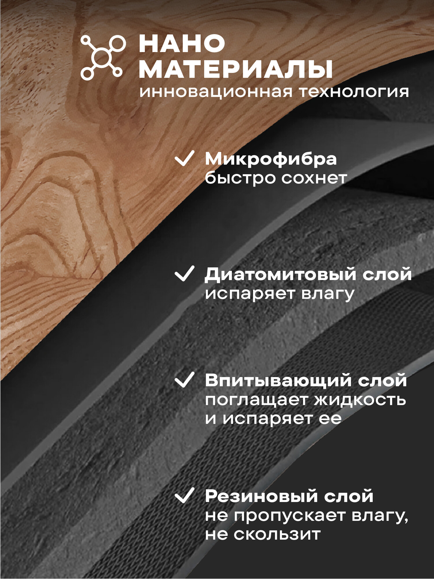 Коврик для сушки диатомит 40х50 "Унисон", дерево — фото 1