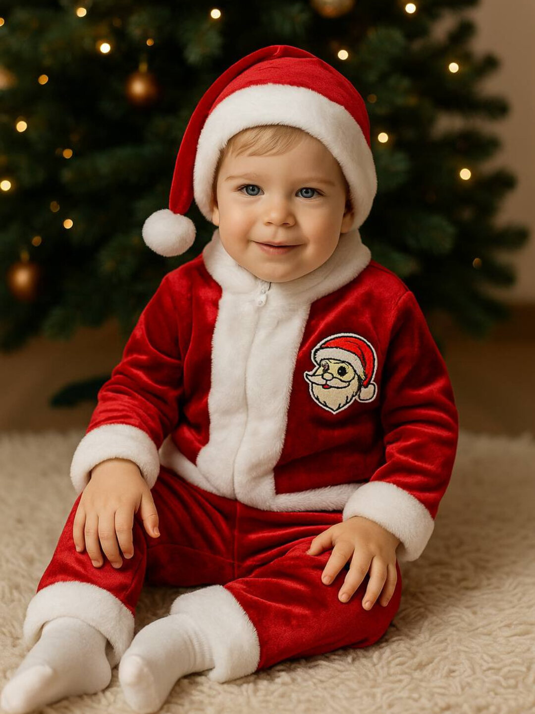 Костюм Дед Мороз, 3 предмета, красный, для мальчиков, велюр, 1-7 лет