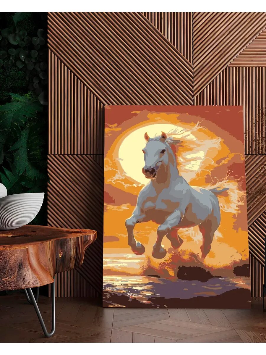 Картина по номерам "Белая лошадь", холст, 50x60 см, акриловые краски, 13 цветов, на подрамнике