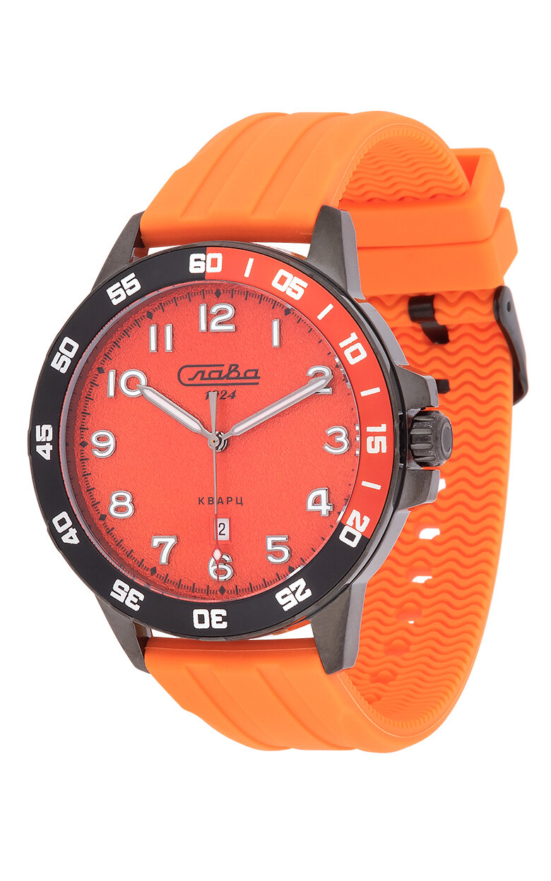 Наручные часы Слава Традиция, черный, оранжевый — фото 1