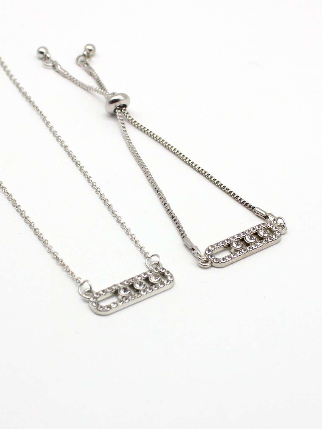 Комплект бижутерии: зажим для галстука, Swarovski Zirconia, размер кольца 16.2, размер колье/цепочки 18 см, серебристый — фото 1