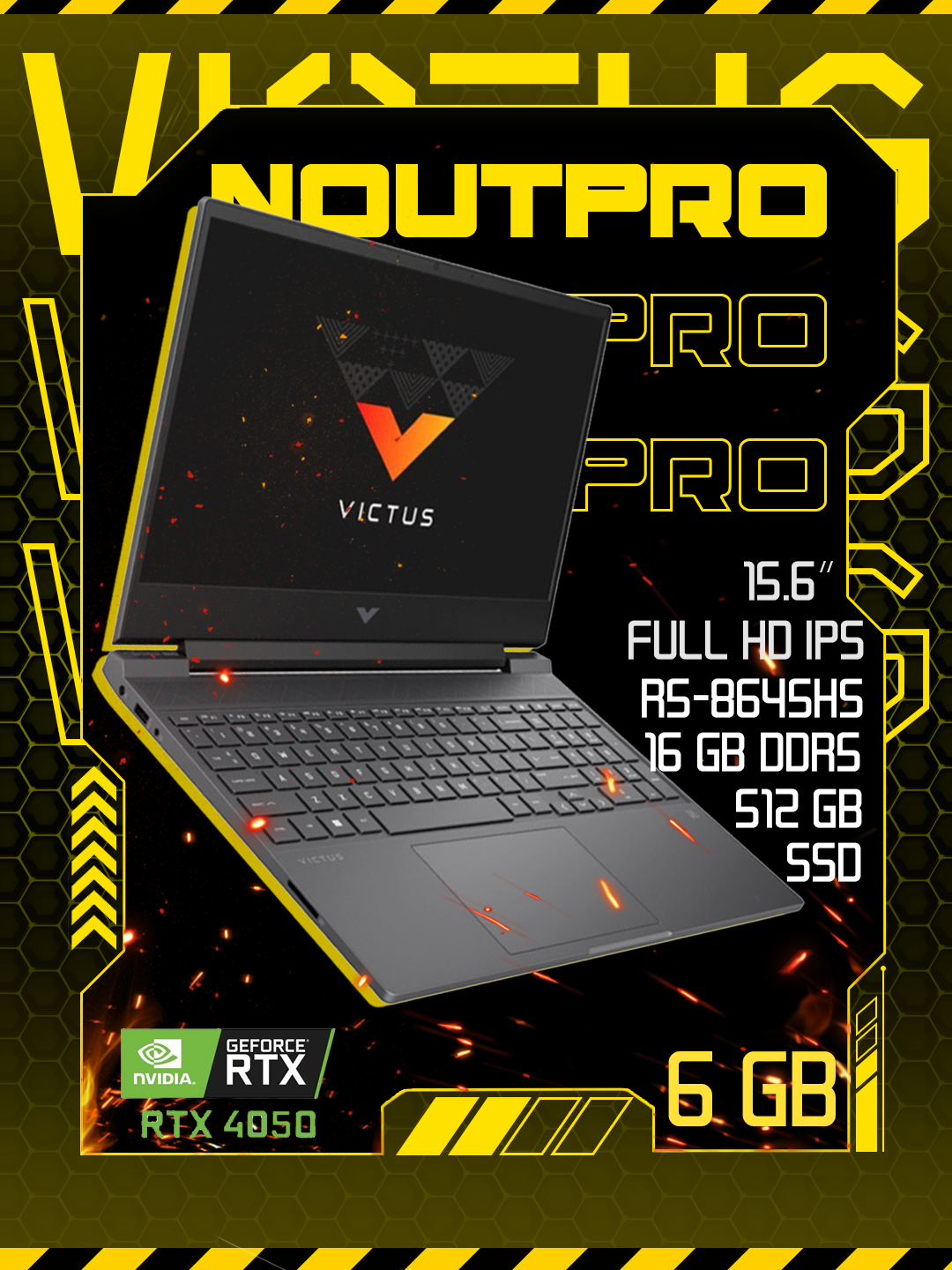 Ноутбук HP Victus 15 R5-8645HS, 16GB DDR5, 512GB SSD 15.6" FHD IPS 144 Hz, RTX 4050 6GB