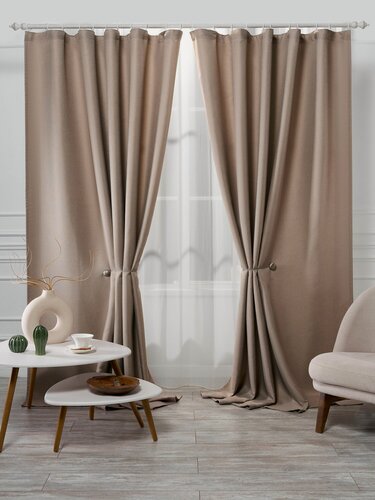 Изображение товара Комплект штор "Блэкаут рогожка 250" светло-бежевый (508-41) арт.7211 (300x250 - 2 шт.)
